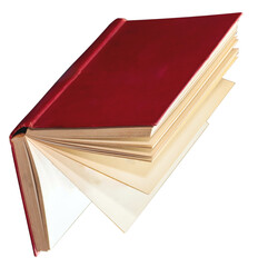 An old vintage open book from the side view isolated on white background. Flying book in the air.