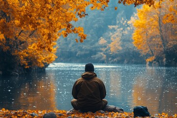 Aesthetics of a fishing rod in autumn, Ai generated