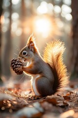 Gartenposter Beautiful professional photo of a squirrel with a lump in the woods