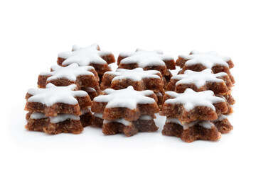 Christmas cookies stack of cinnamon stars isolated on white