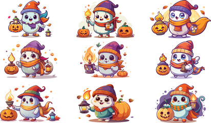 Fototapeta premium set of funny ghost cartoon vector art, illustration
