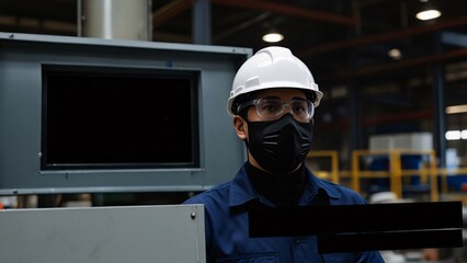 blank text engineer helmet factory industry.