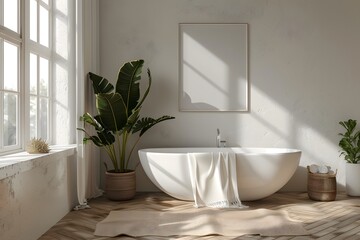 Serene Modern Bathroom with Freestanding Bathtub and Natural Light