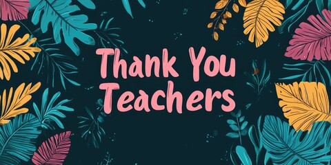 A vibrant appreciation for educators with colorful tropical leaves showcasing heartfelt gratitude toward teachers in a lively artistic layout