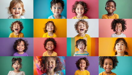 Delighted children with radiant smiles joyfully engaging in funfilled moments within colorful and vibrant environments