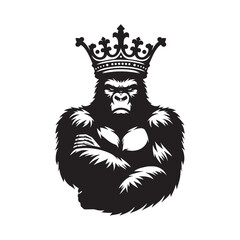Gorilla crown face logo silhouette vector, black color silhouette