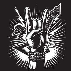 Rock n roll logo silhouette festival Vector black and white 