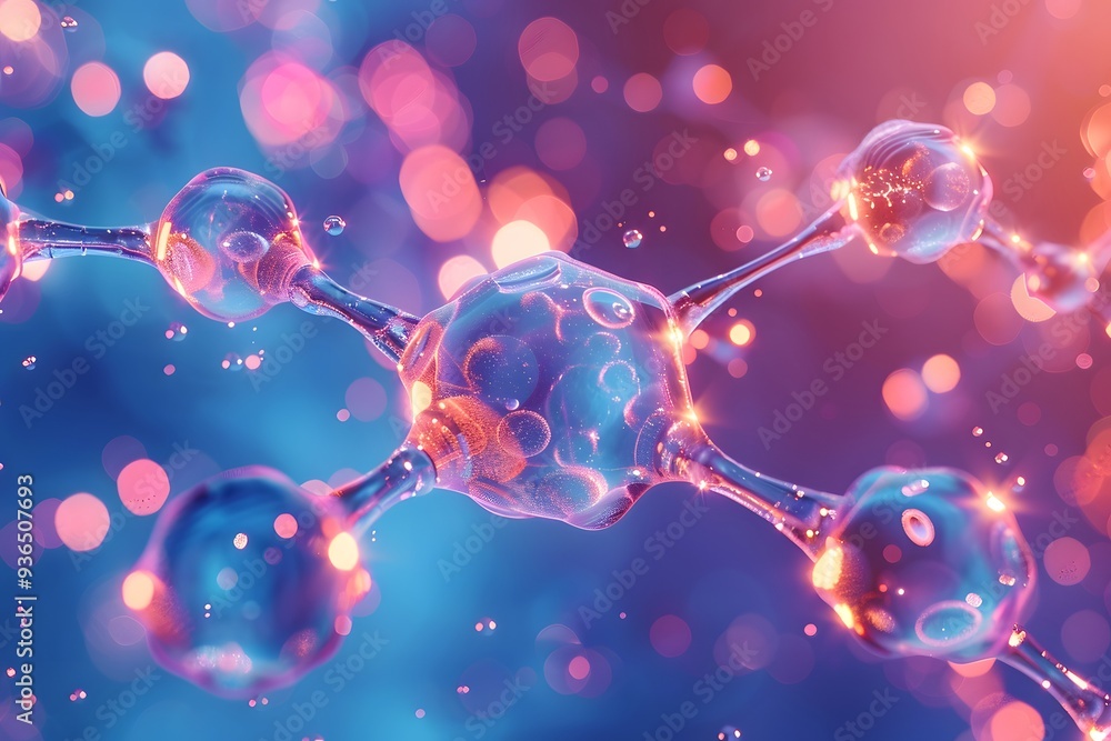 Poster stunning visualization of molecular structures with vibrant colors and bokeh effects