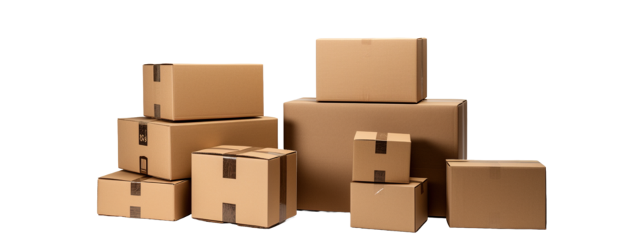 Various cardboard boxes for shipping on white background,png