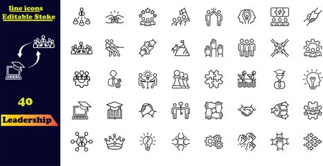 Set of 40 outline icons related to Leadership .
