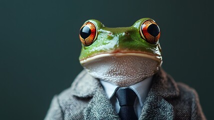 Frog Wearing a Business Suit on a Plain Background