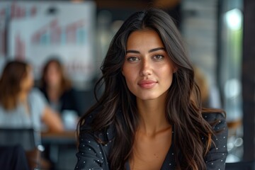Obraz premium Elegant Woman in a Modern Cafe during the Evening