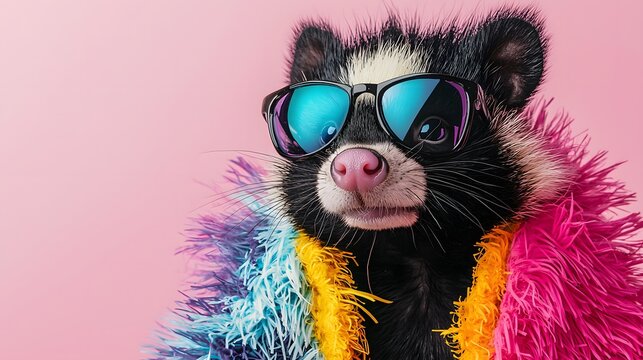 Stylish Skunk in Funky Sunglasses Striking a Pose on Colorful Background