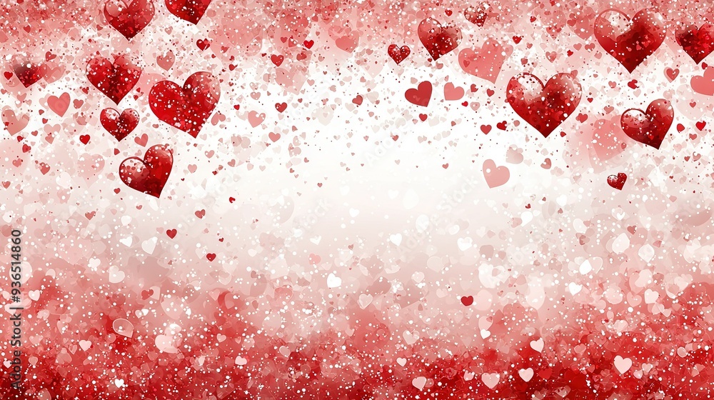 Poster   Red and white Valentine's Day background with lots of hearts, space for text