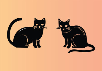 Elegant Black Cat Silhouettes on Warm Gradient Background