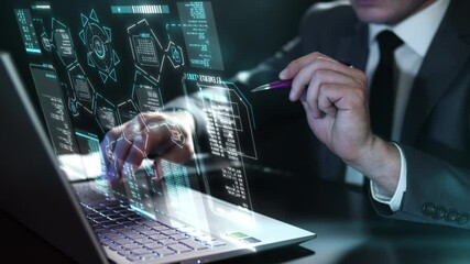 Managing work on a laptop and a digital holographic display. - Powered by Adobe