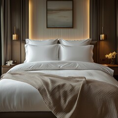 Classic bed with pillow and throw created with generated ai