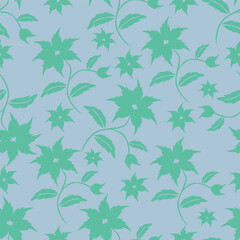 Beautiful Seamless color peony pattern on green background, vector illustration