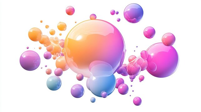 Set of 3D liquid blobs with abstract colored spheres in motion. Vector realistic render of bubbles on a white background, resembling lava lamp elements.