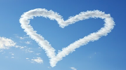 Naklejka premium Heart-shaped cloud in a blue sky with white cloud background