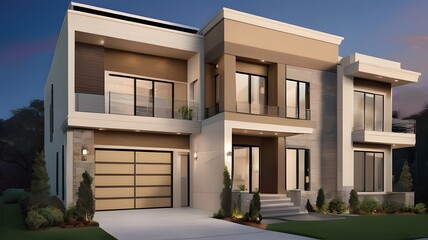 Exterior design of a modern luxurious building, full white color theme, real estate home exterior front elevation design 