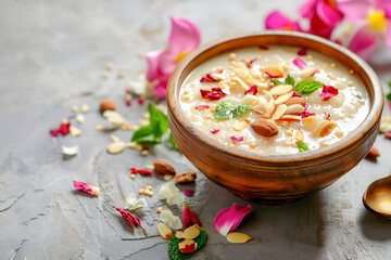 Traditional indian dessert kheer rice pudding