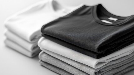 Mockup stack of folded square t-shirts, black and white