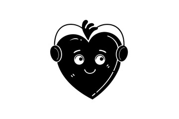 Heart listening to music on headphones on a white background