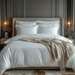 Classic bed with pillow and throw created with generated ai