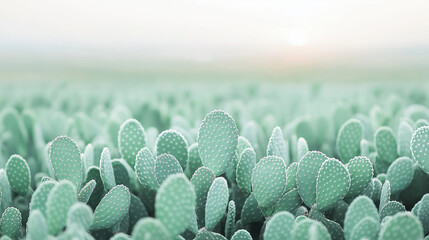 Field of green cacti in soft focus | Abstract nature pattern with minimalist design for wellness and tranquility concepts.