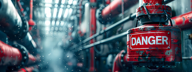 A close-up of a rusted red valve labeled 'Danger' in an industrial setting, highlighting a sense of urgency and caution in the environment.