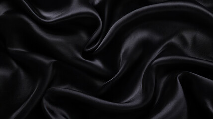 Obraz premium Black satin fabric, with smooth, wavy folds,