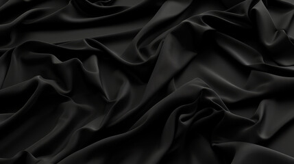 Fototapeta premium Black satin fabric, with smooth, wavy folds,