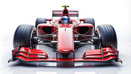 Naklejka premium High-performance Formula One racing car isolated on a white background, showcasing sleek design, bold colors, and advanced aerodynamic features.