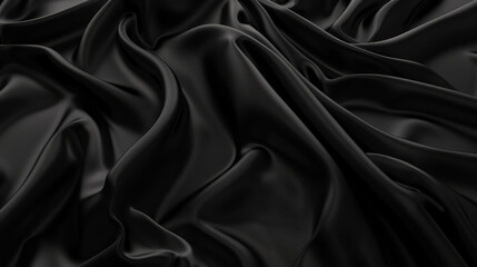 Obraz premium Black satin fabric, with smooth, wavy folds,