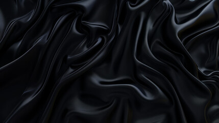 Obraz premium Black satin fabric, with smooth, wavy folds,