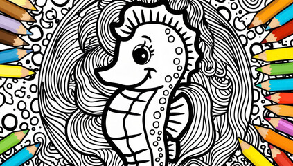 Coloring page, seahorse design