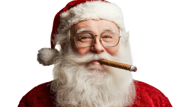 Santa Claus smoking a cigar on white background