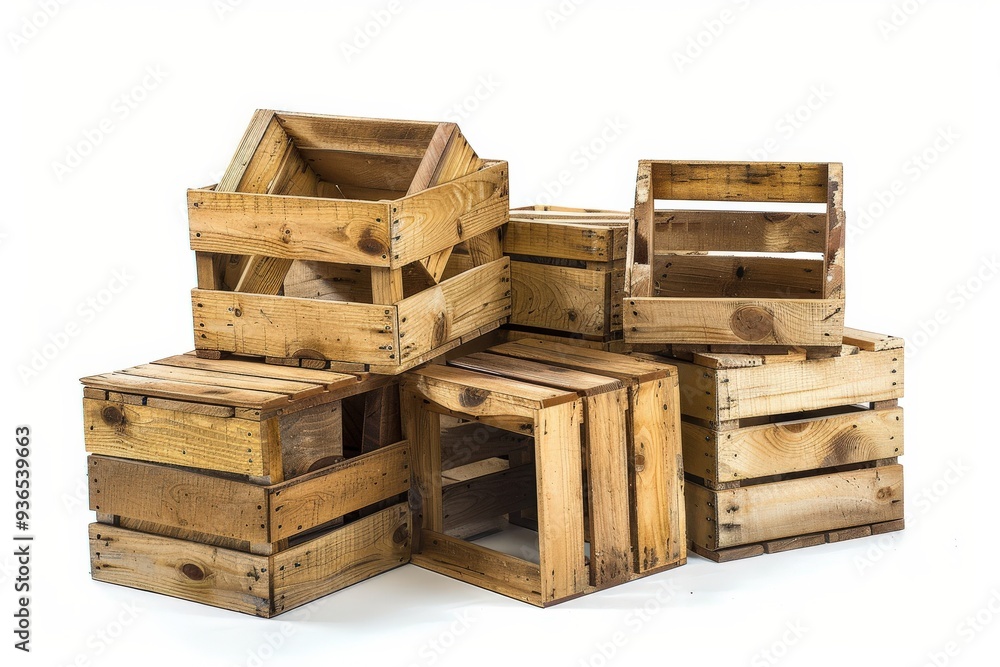 Poster wooden crates. white background isolated with box container and cardboard packaging