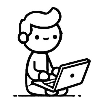 recommend clip art: Simple cartoon figure of person sitting behind a laptop