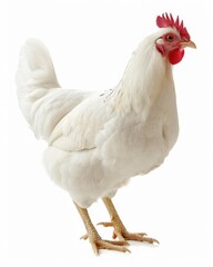 White Hen Isolated. Standing Poultry Bird in Farm Animal Concept