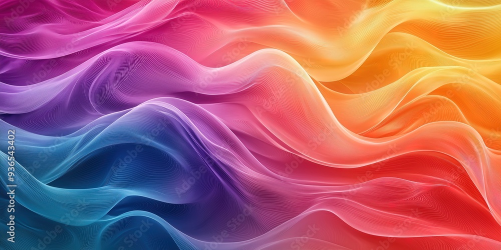 Aufkleber vibrant abstract waves of color flow across the image, blending from cool blues and purples to warm 