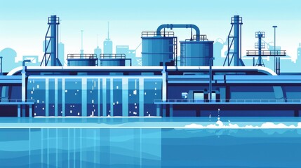 Obraz premium Water Treatment Plant in Modern Urban Settings: Purification and Recycling Processes