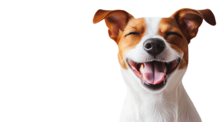 close up of  smiling dog isolated on white and transparent png background, 8k