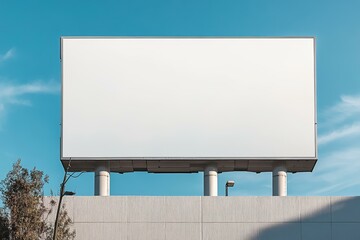 Obraz premium A large blank billboard stands against a clear blue sky, making it perfect for your advertisement, brand awareness, or campaign visuals, ideal for marketing and outdoor promo materials,