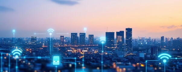 Fototapeta premium A smart city grid that integrates renewable energy, water recycling, and waste reduction for sustainability, urban development, sustainability, technological innovation