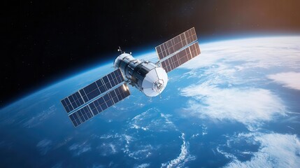 Space defense satellites in geostationary orbit, providing a shield against cosmic threats, Earth defense, space exploration, technological innovation