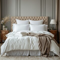 Classic bed with pillow and throw created with generated ai