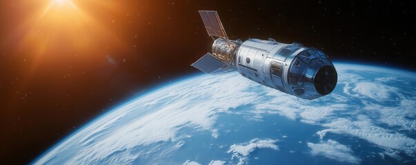 Fototapeta premium A mission to build an early warning system for cosmic threats, protecting Earth with advanced technology, space exploration, Earth defense, technological innovation