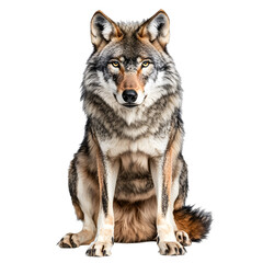 Fototapeta premium [Transparent Background PNG]Gray Wolf Sitting on White Background